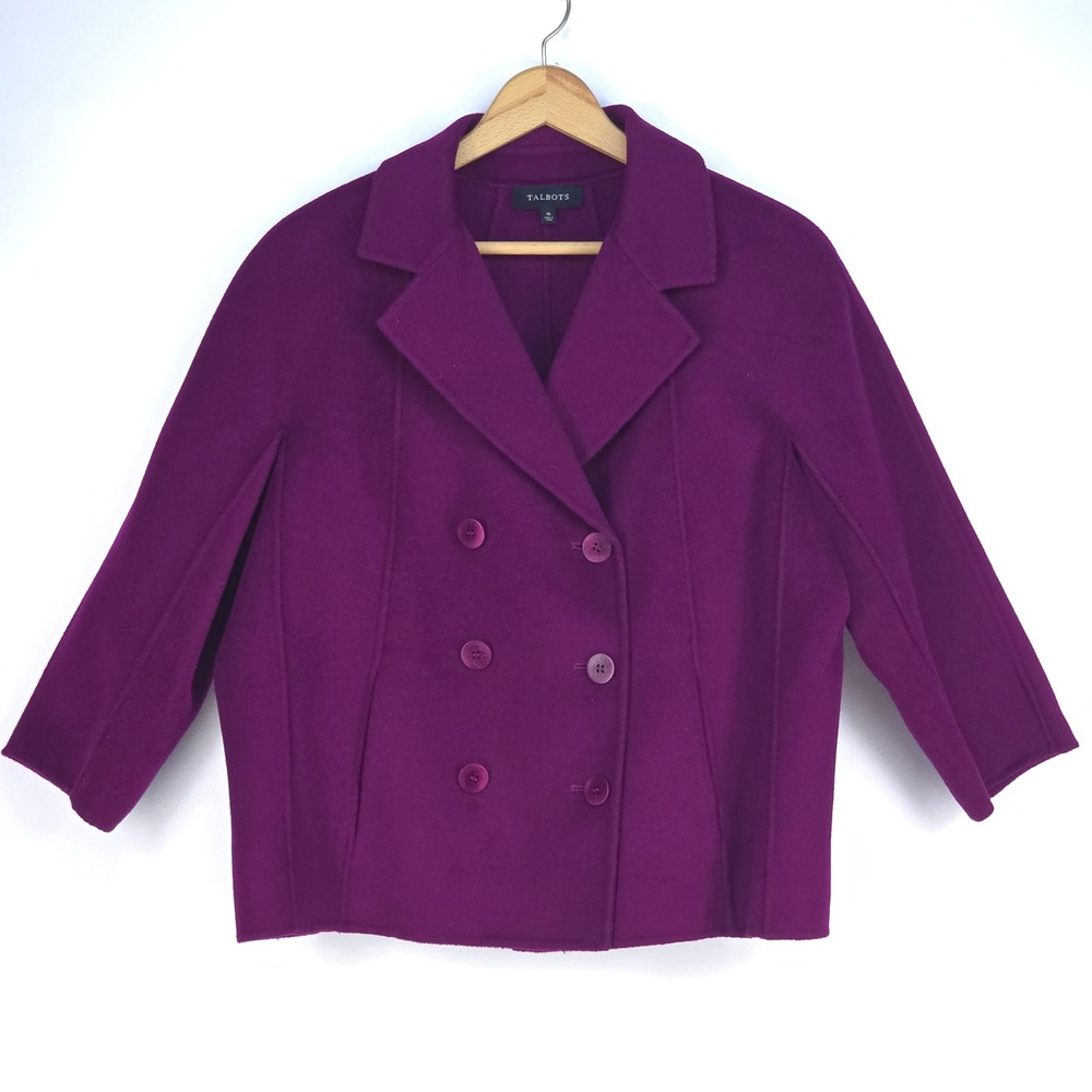 Talbots Wool Double Breasted Blended Jacket‎ 16 Purple Short Peacoat Feminine